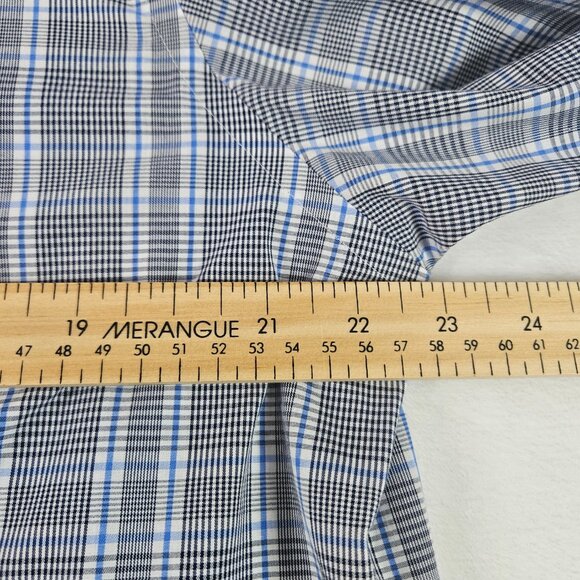 Michael Kors Non Iron Shirt Men's Sz L 16 34/35 White Blue Plaid Cotton - Picture 6 of 7